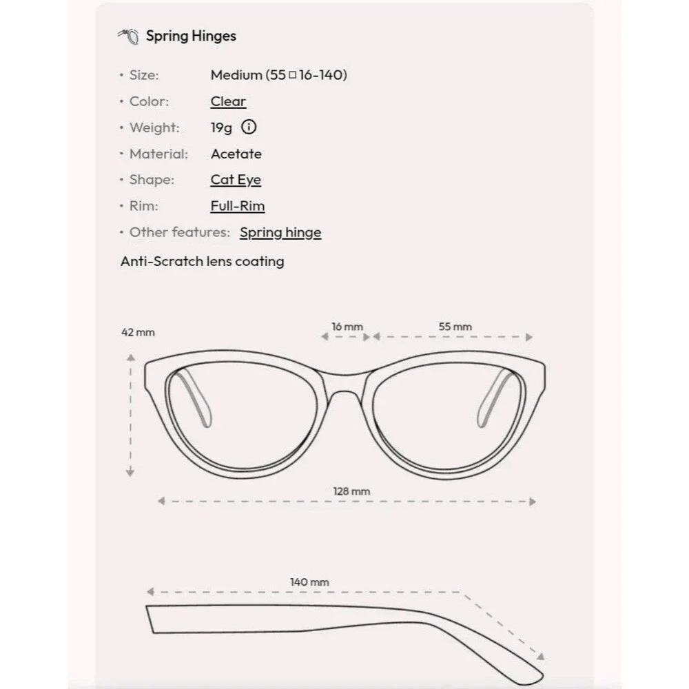 Eyebuydirect Hepburn Clear Cat Eye Eyeglasses M 55-16-140 Glasses No Prescriptio